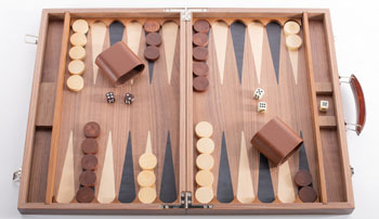 Acheter backgammon bois marquete luxe ouvert 46cm chez Robin des Jeux